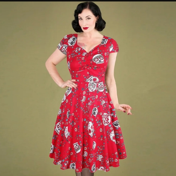 Sugar Skull Fit and Flare Midi Dress - Picture 1 of 4